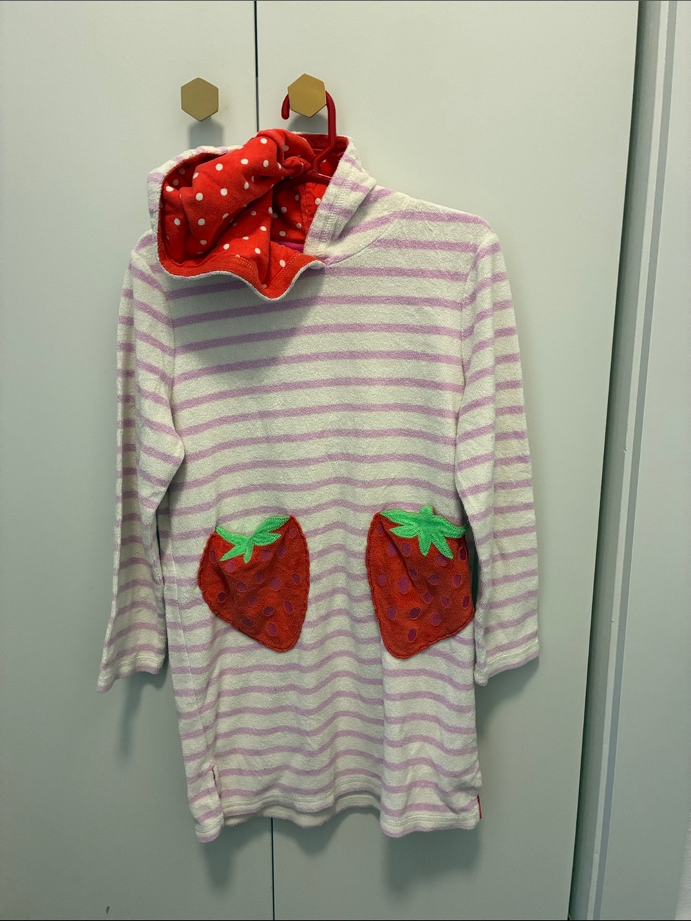 Mini Boden pink strawberry towelling beach dress
